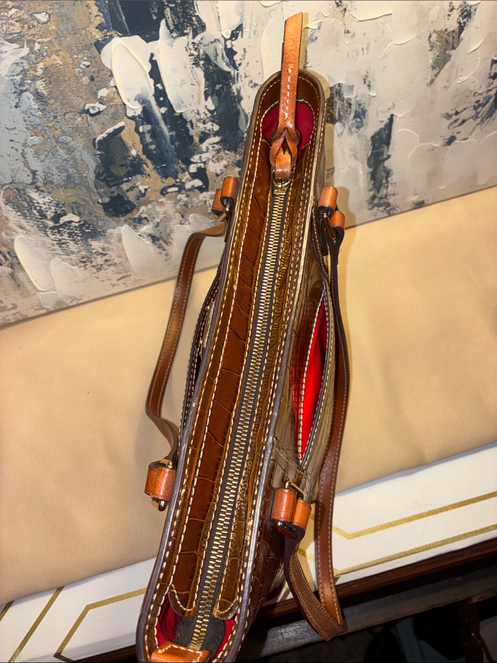 Genuine Dooney & Bourke Croc-Embossed Brown Leather Tote Bag - Picture 16 of 16